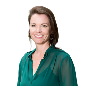 Liz Compton profile photo, smiling white women with brown hair in emerald green shirt.