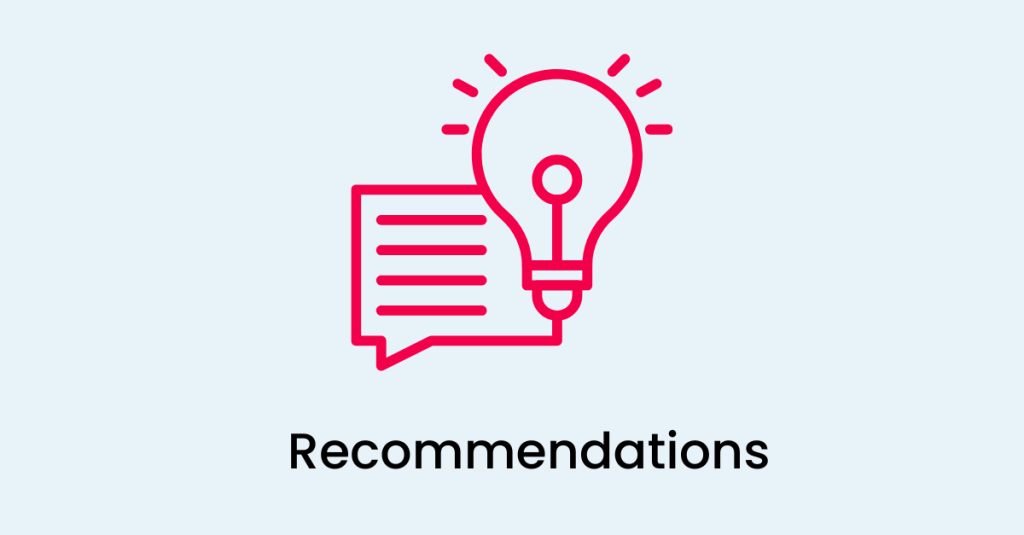 At the top is a red icon with a light bulb and a comment box. Underneath is a title saying Recommendations